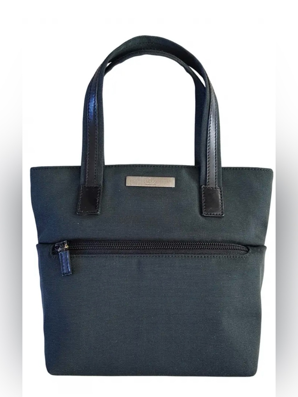 Authenticated Gucci Dark Green Tote with Black Leather Handles